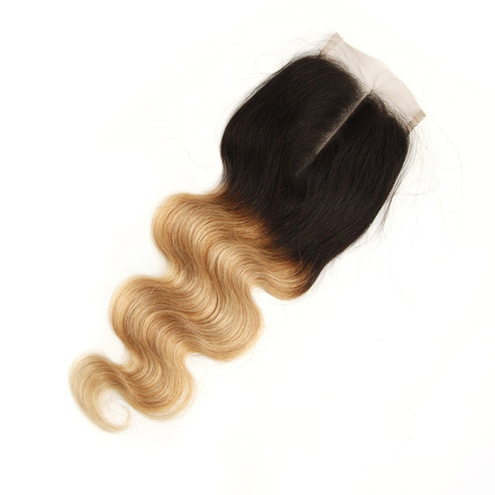 T1B/27 Ombre Honey Body Wave Hair 3 Bundles With Closure Human Hair With Dark Roots