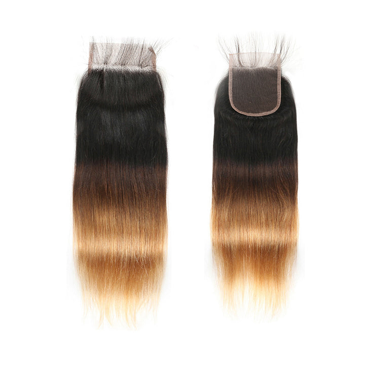 Blonde Human Hair Bundles With Closure 3 Bundles With Lace Closure T1B/4/27 Ombre Blonde Brazilian Straight Hair