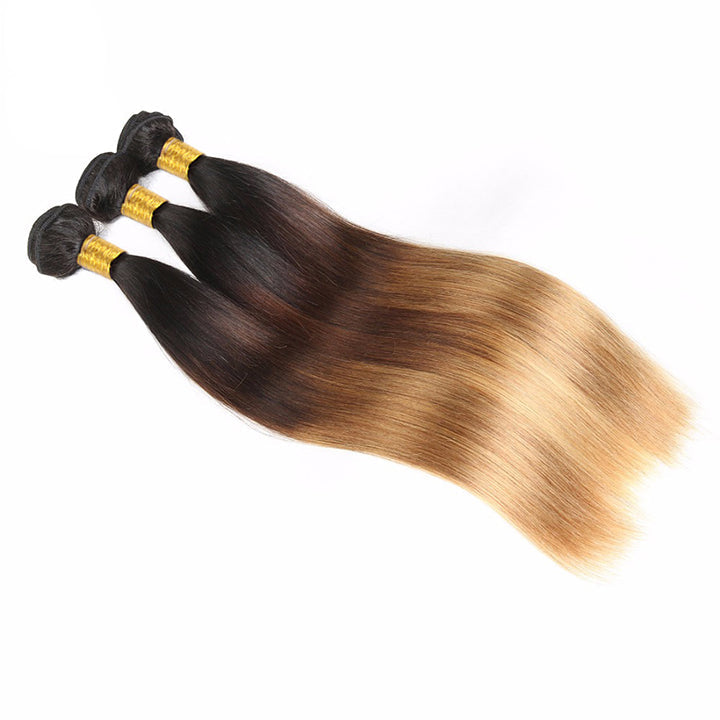 Blonde Human Hair Bundles With Closure 3 Bundles With Lace Closure T1B/4/27 Ombre Blonde Brazilian Straight Hair
