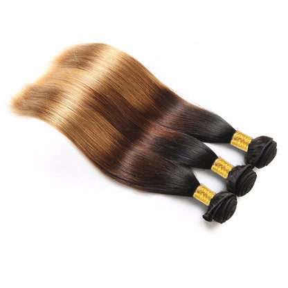 Blonde Human Hair Bundles With Closure 3 Bundles With Lace Closure T1B/4/27 Ombre Blonde Brazilian Straight Hair