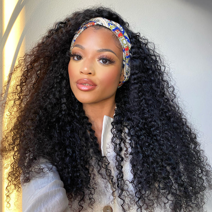 Flash Deal $79.99 18" Curly Headband Wigs Glueless Human Hair Wig