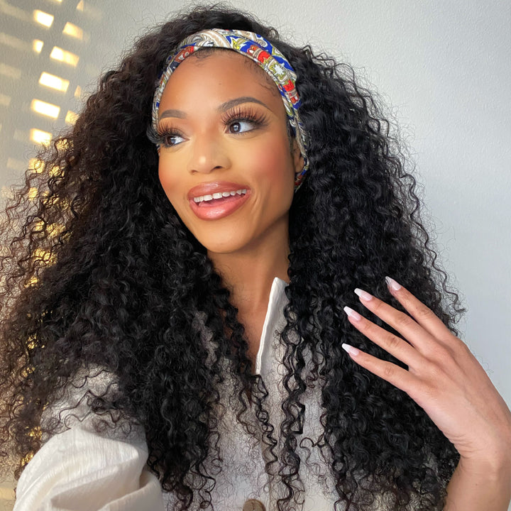 Flash Deal $79.99 18" Curly Headband Wigs Glueless Human Hair Wig