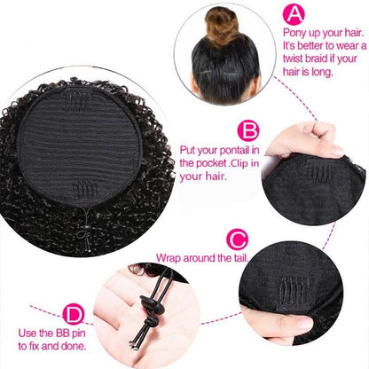 Kinky Curly Drawstring Ponytail Clip In Hair Extensions Brazilian Virgin Hair Afro Puff