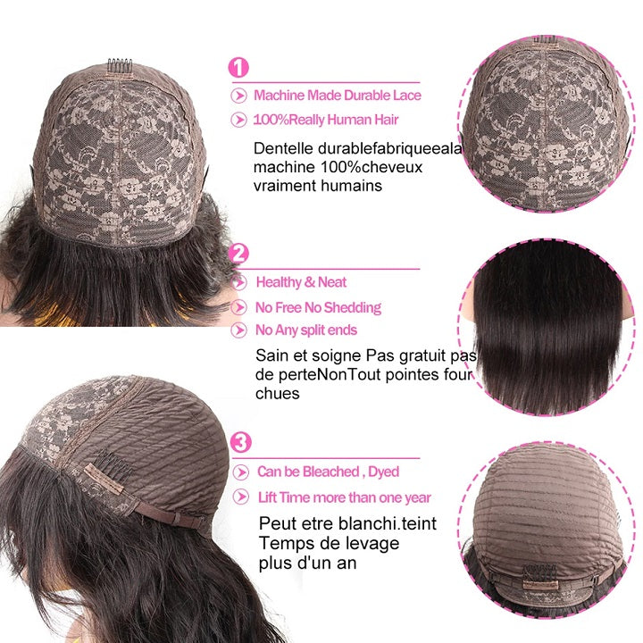 Curly Bob Machinemade Wig With Bangs Glueless Human Hair Wig With Fringe