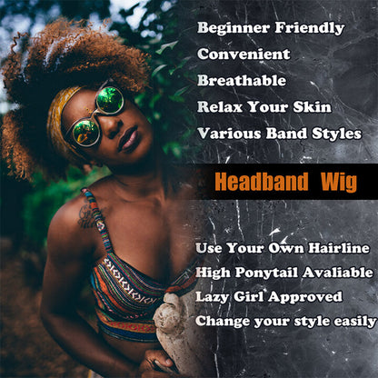 Mixed Color Highlight Deep Curly Headband Human Hair Wigs For Black Women (GET FREE TRENDY HEADBAND)