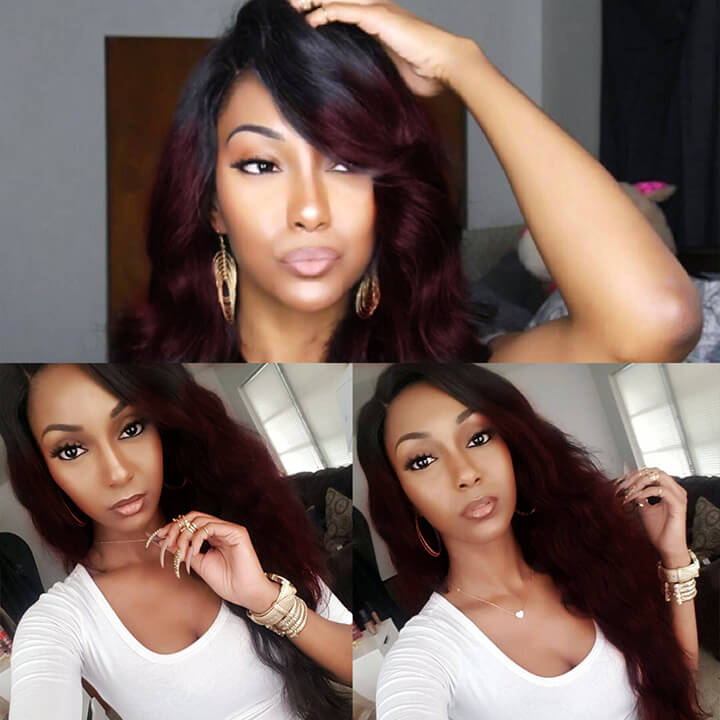 Ombre Burgundy Brazilian Body Wave Hair Bundles With Closure 100% Real Human Hair
