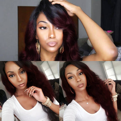 Ombre Burgundy Brazilian Body Wave Hair Bundles With Closure 100% Real Human Hair