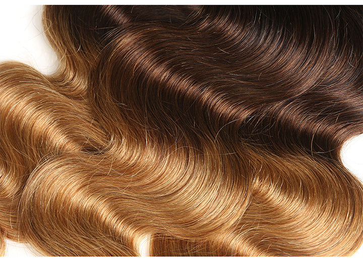 T1B/4/27 Body Wave Hair 3 Bundles With Closure Ombre Honey Blonde Human Hair