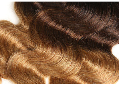 T1B/4/27 Body Wave Hair 3 Bundles With Closure Ombre Honey Blonde Human Hair