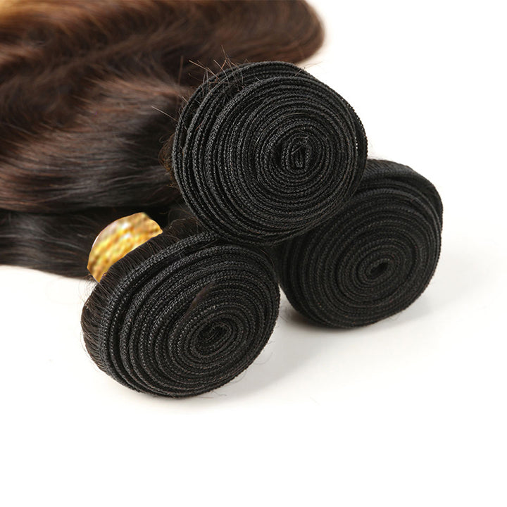 T1B/4/27 Ombre Honey Blonde Body Wave Hair 3 Bundles With Frontal Single Invisiable Knots Human Hair Bundles With Lace Frontal