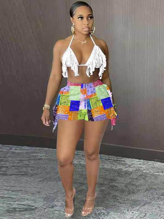 Chic Print Colorful Short Pant With Pocket
