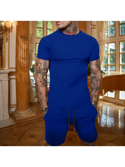 Pure Color Top And Pocket Shorts Men's Casual Suits