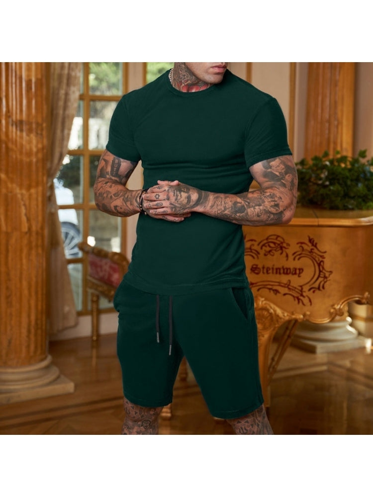 Pure Color Top And Pocket Shorts Men's Casual Suits