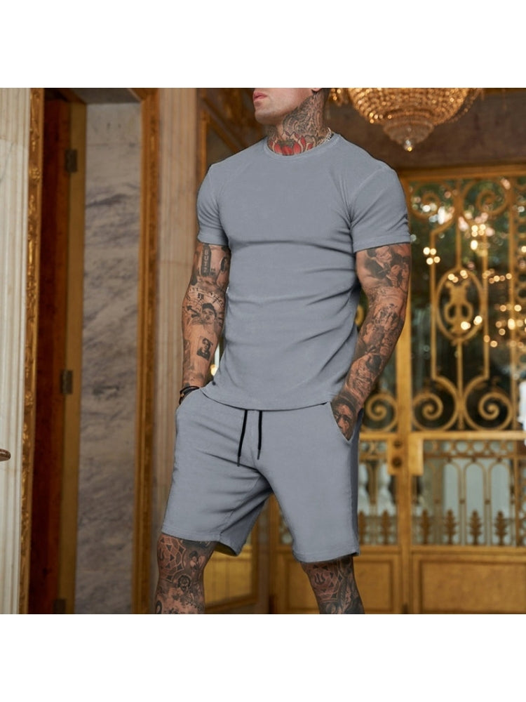 Pure Color Top And Pocket Shorts Men's Casual Suits