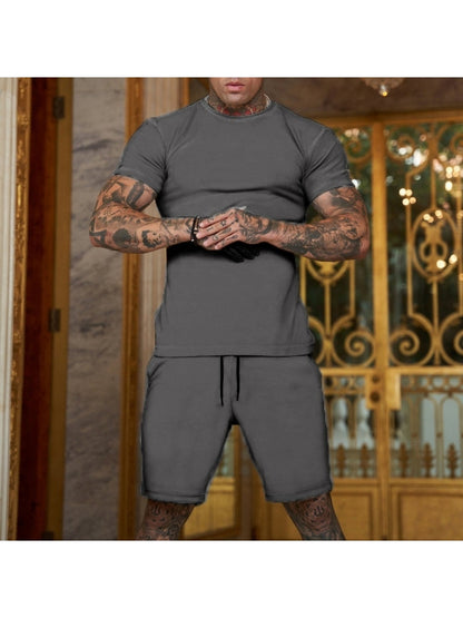 Pure Color Top And Pocket Shorts Men's Casual Suits