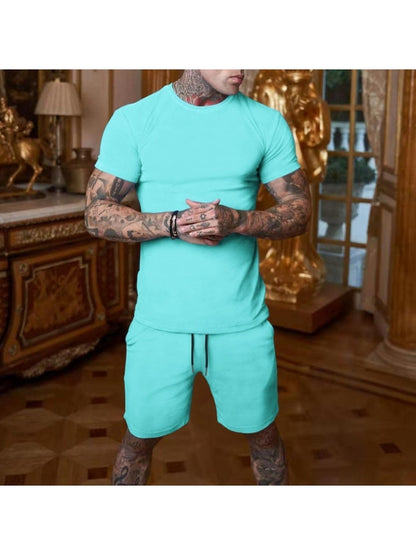 Pure Color Top And Pocket Shorts Men's Casual Suits