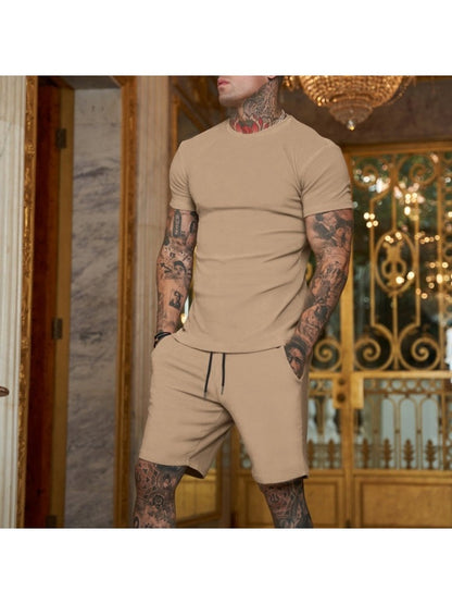 Pure Color Top And Pocket Shorts Men's Casual Suits