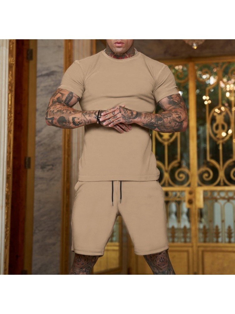 Pure Color Top And Pocket Shorts Men's Casual Suits