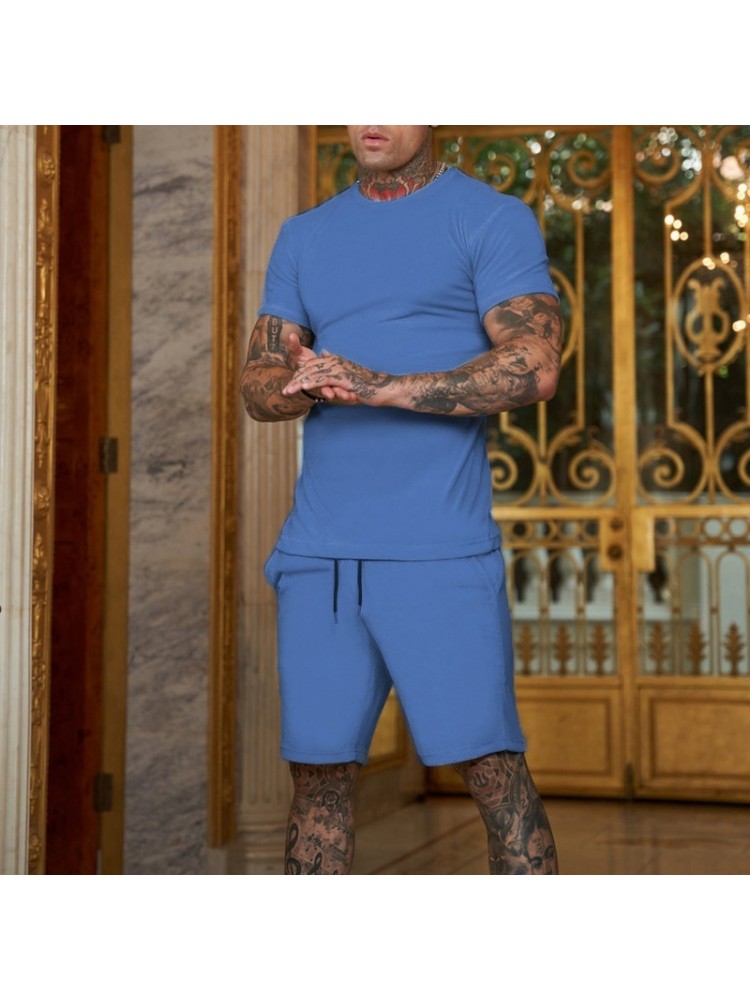 Pure Color Top And Pocket Shorts Men's Casual Suits