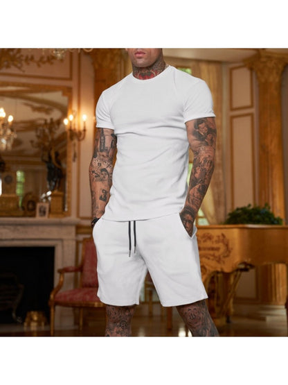 Pure Color Top And Pocket Shorts Men's Casual Suits