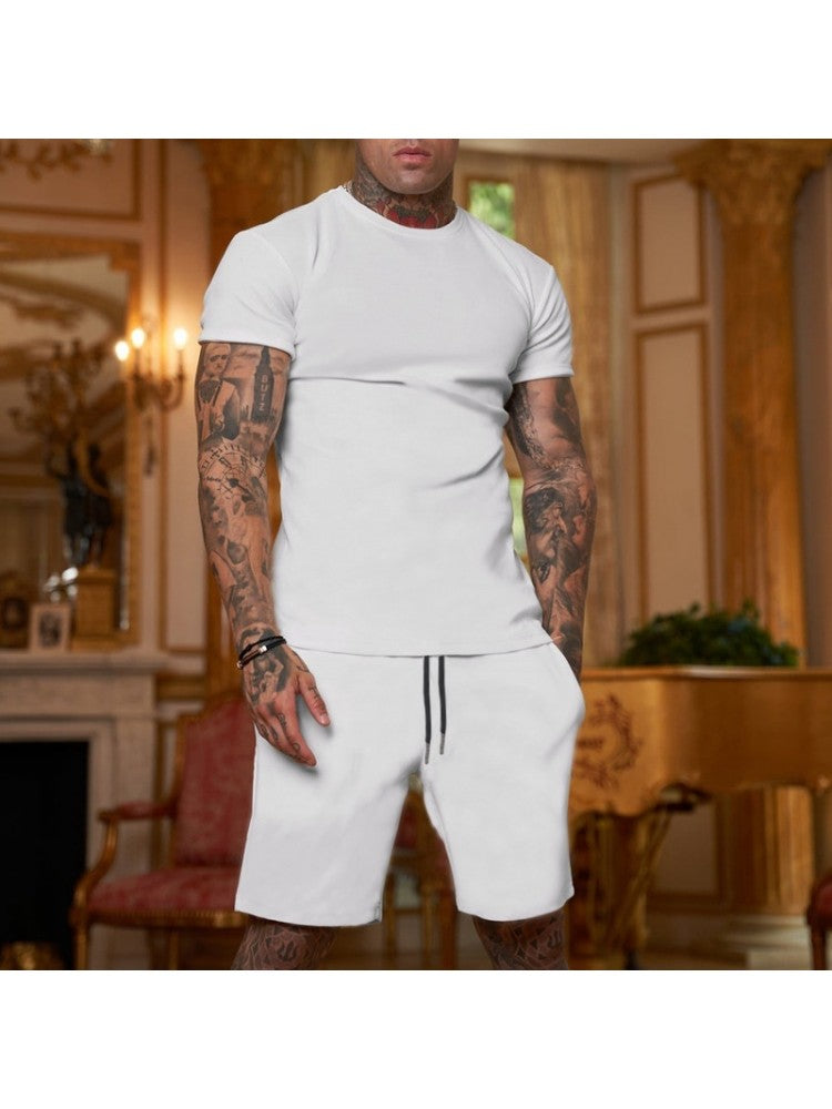 Pure Color Top And Pocket Shorts Men's Casual Suits