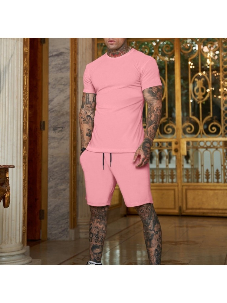 Pure Color Top And Pocket Shorts Men's Casual Suits