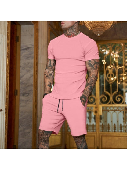 Pure Color Top And Pocket Shorts Men's Casual Suits