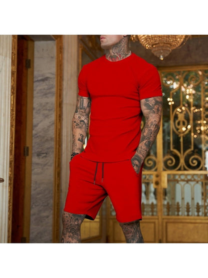 Pure Color Top And Pocket Shorts Men's Casual Suits