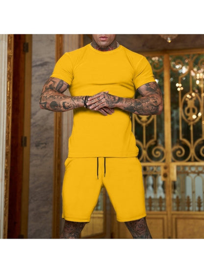 Pure Color Top And Pocket Shorts Men's Casual Suits