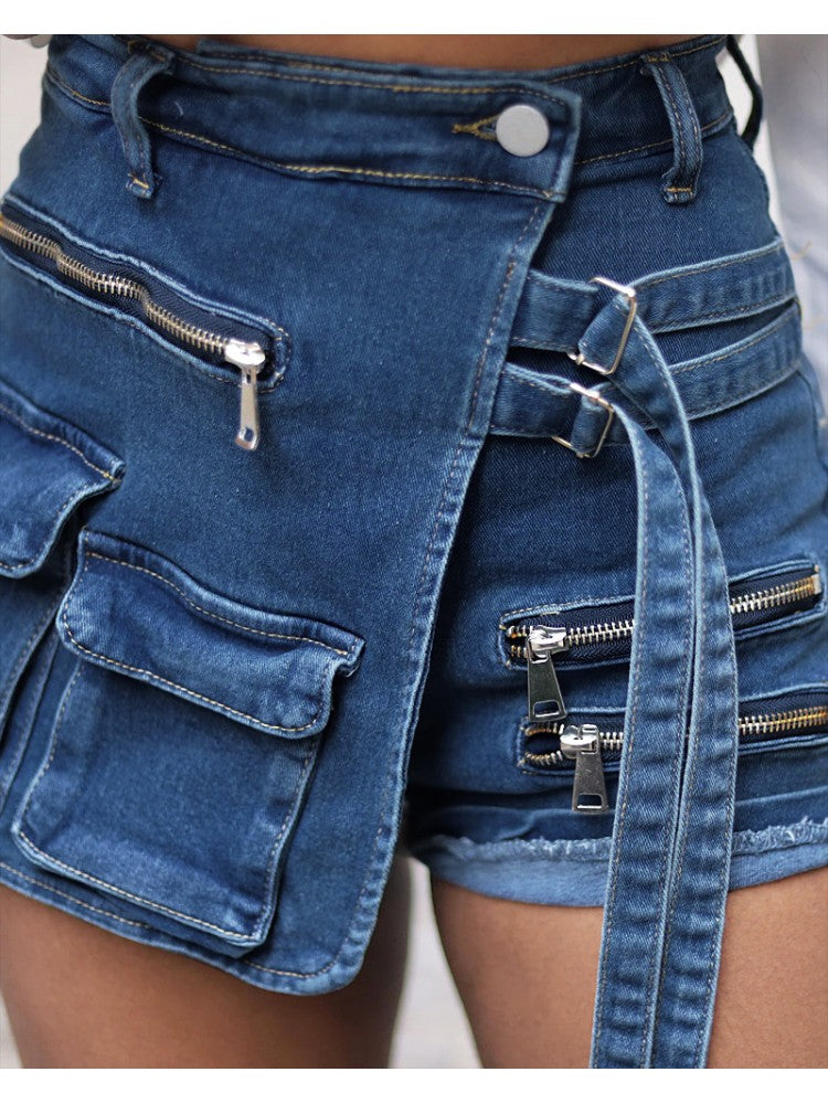 Solid Color Denim High Rise Shorts