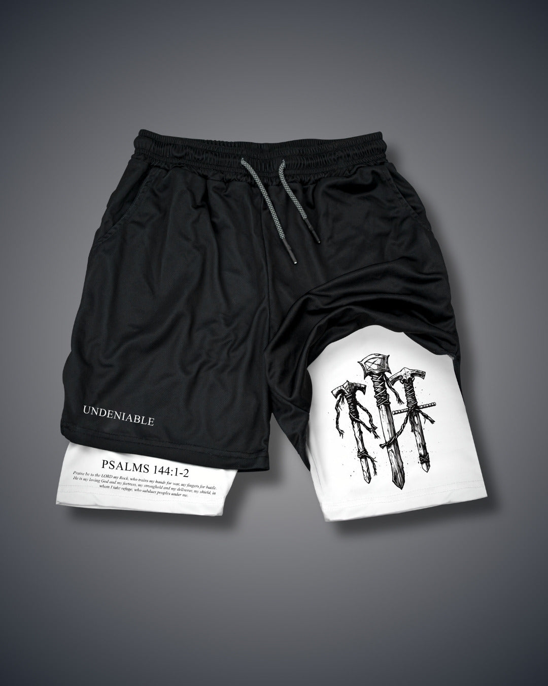 Psalm 144:1-2 Battle Sword Performance Shorts