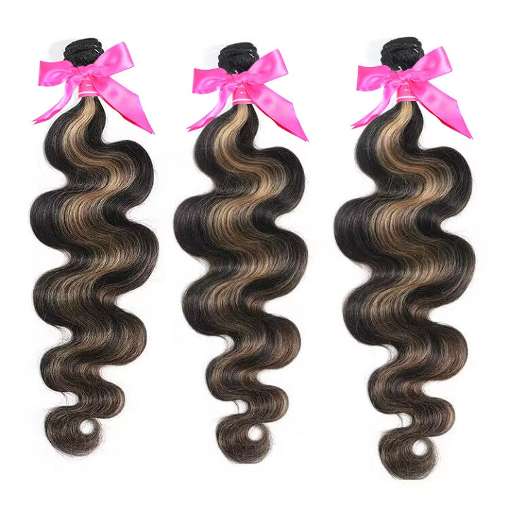 Balayage Honey Blonde Body Wave Hair 3 Bundles With 13x4 Lace Frontal