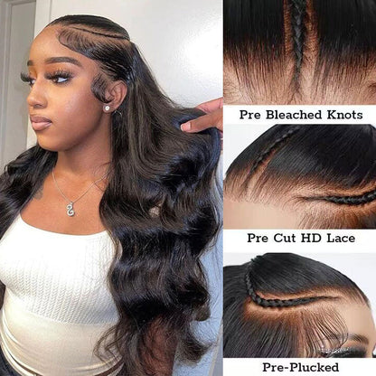 Pre Braided Wig Body Wave 13x4 Pre Cut Lace Front Wigs With Baby Hair