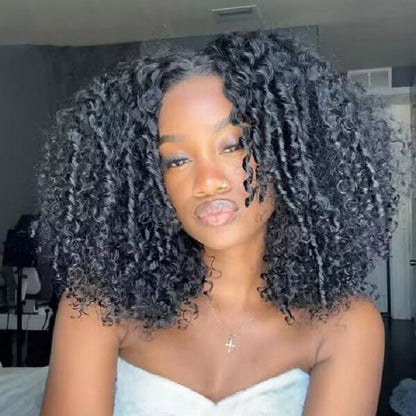 Shoulder Length Fluffy Curl Pre-everything 7x5 Bob Pre Cut Lace Wig Human Hair Wig