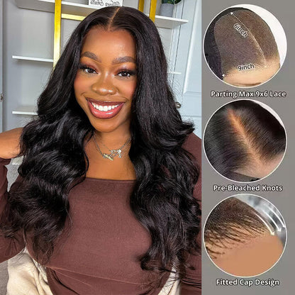 Pre Cut 9x6 Parting Max Lace Glueless Body Wave 13x4 Lace Front Human Hair Wigs