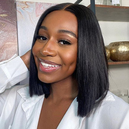 $89.99 14" Straight Bob Thin V Part Wig Human Hair Wigs Flash Deal
