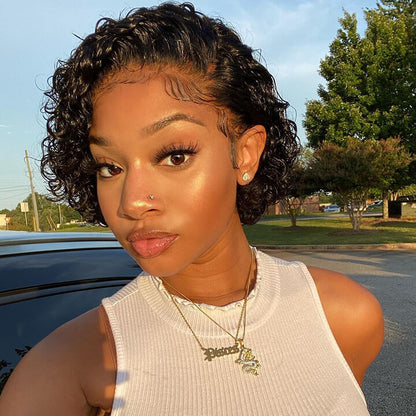 Glueless Pre Cut Lace Short Curly Pixie Cut Bob Lace Closure Wigs Brazilian Human Hair Frontal Wigs