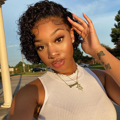 Glueless Pre Cut Lace Short Curly Pixie Cut Bob Lace Closure Wigs Brazilian Human Hair Frontal Wigs