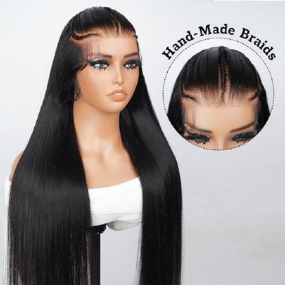Straight Pre Braided Wig 13x4 Pre Cut Lace Human Hair Wigs With Baby Hair