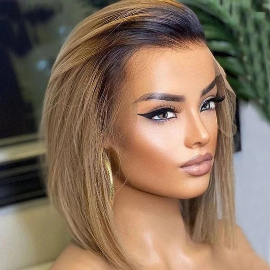 T1B/27 Straight 13x4 Lace Front Blunt Cut Bob Wig Ombre Honey Glueless Human Hair Wig