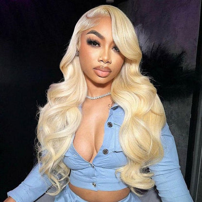 613 Blonde 13x4 Lace Glueless Body Wave Long Wig Easily Redyed Human Hair