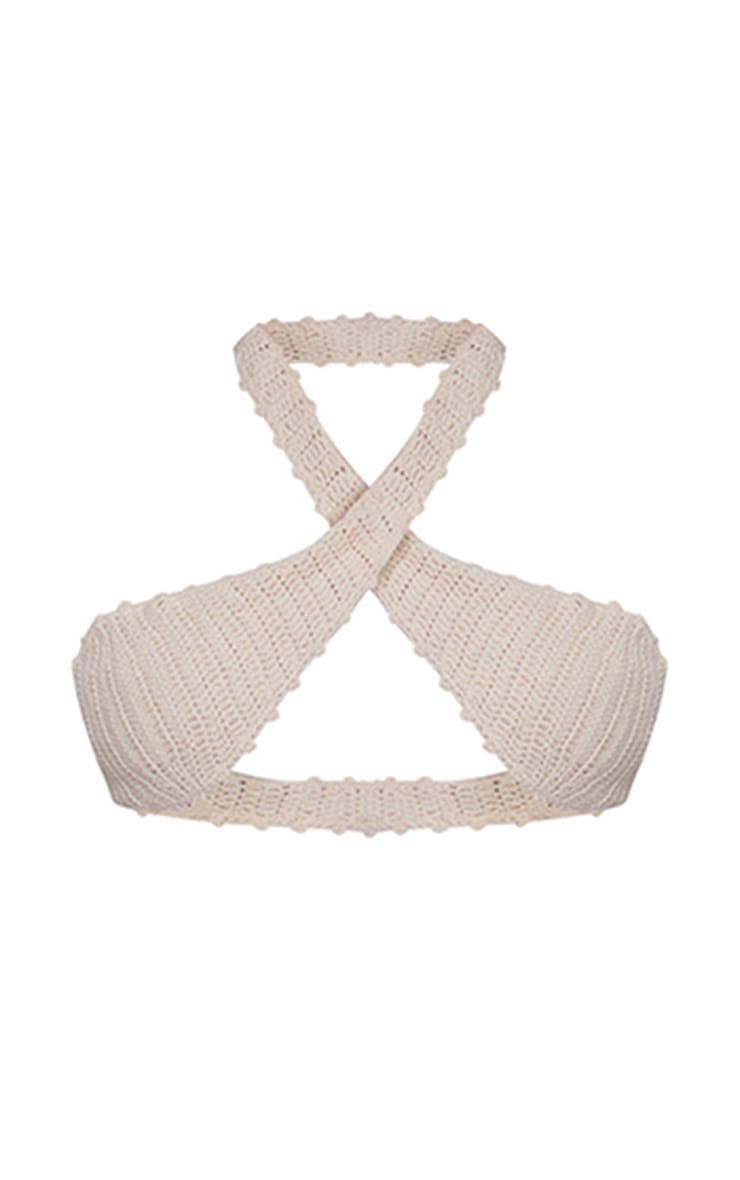 Cream Crochet Bandeau Tie Front Beach Top