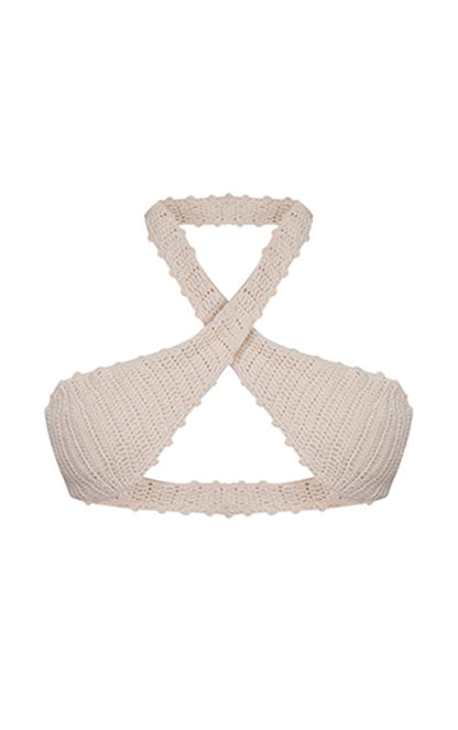 Cream Crochet Bandeau Tie Front Beach Top