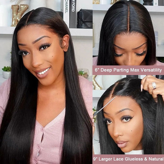 Straight 9x6 Pre Cut Lace Glueless Wig Bleached Knots Human Hair