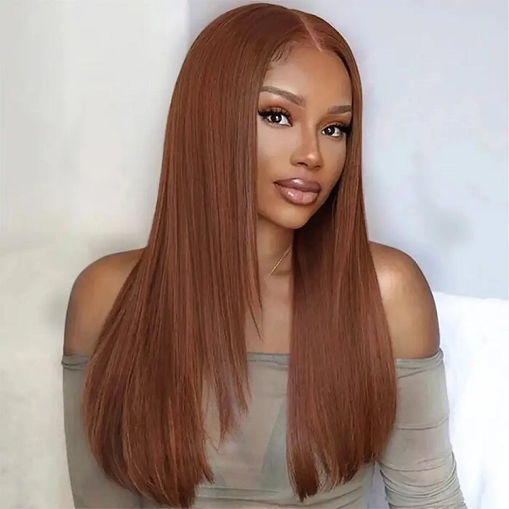 Layer Cut Straight Glueless Wig Copper Brown 5×5 Pre Cut Lace Wig