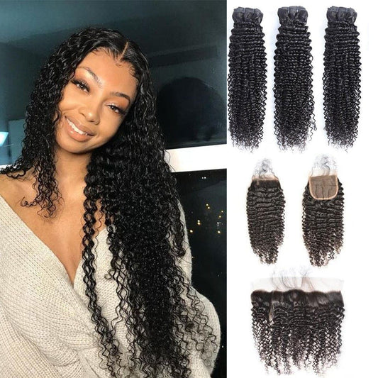 10A Virgin Curly Human Hair Bundles with Closure/Frontal