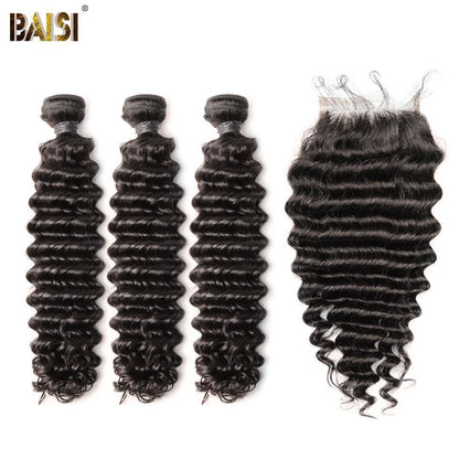 10A Virgin Deep Wave Human Hair Bundles with Closure/Frontal