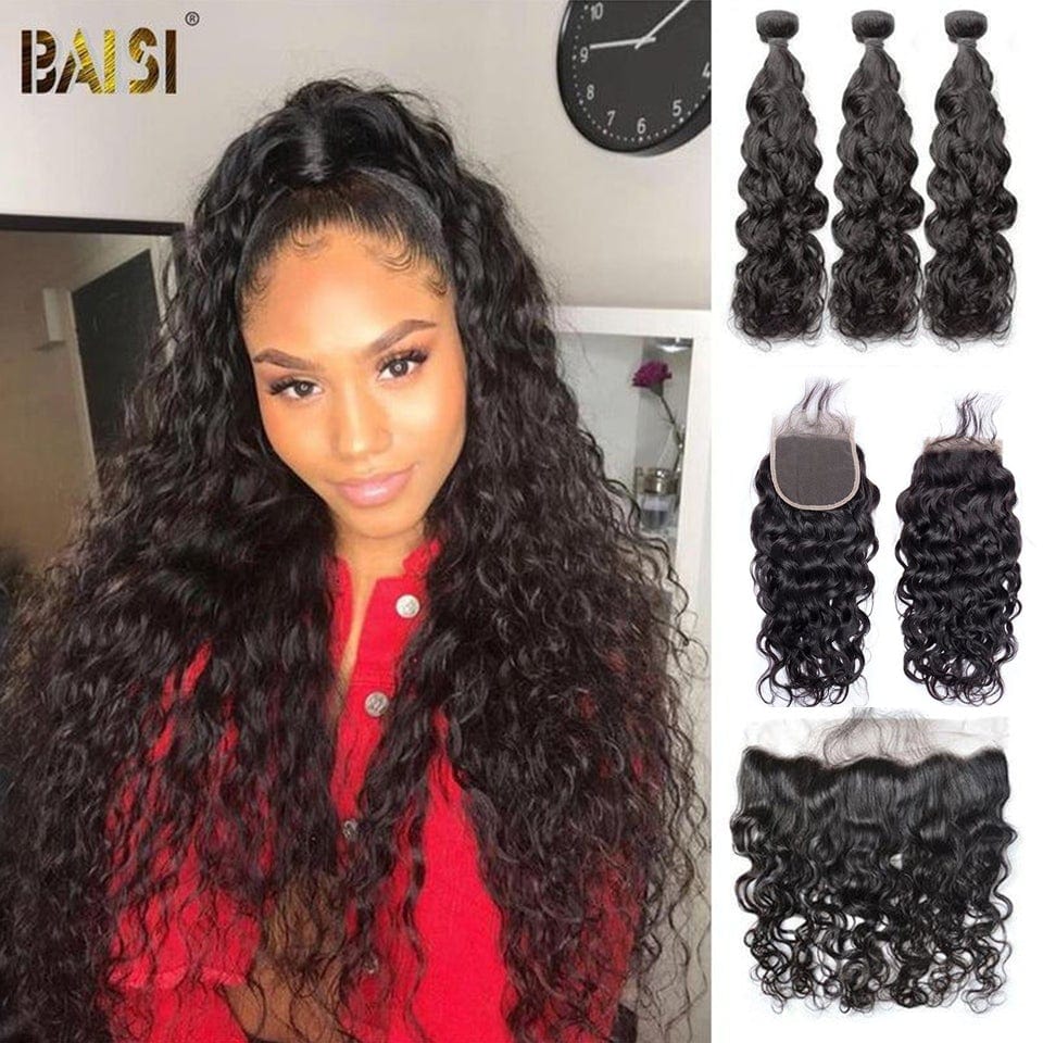 10A Virgin Water Wave Human Hair Bundles with Closure/Frontal