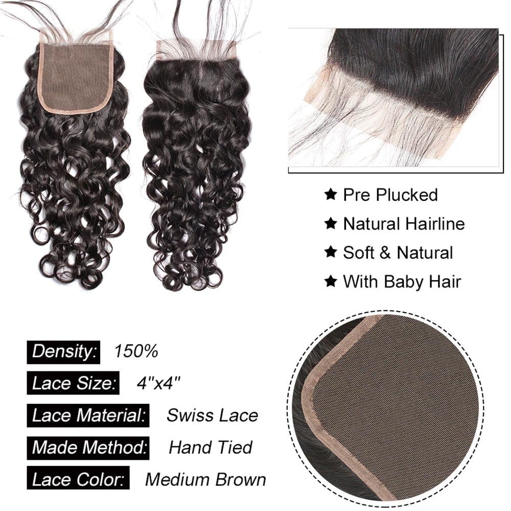 10A Virgin Water Wave Human Hair Bundles with Closure/Frontal