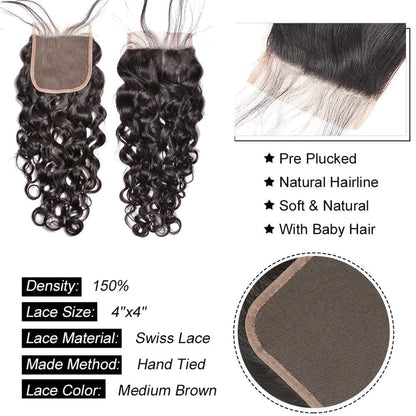 10A Virgin Water Wave Human Hair Bundles with Closure/Frontal